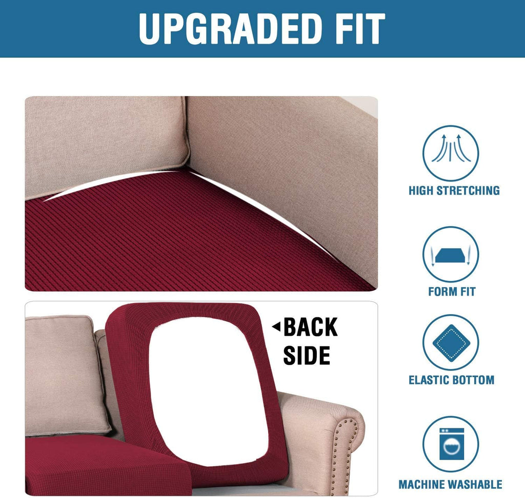 Super Stretch Individual Seat Cushion Covers - Sofa & Couch Cushion Slipcover Sets - Thick Jacquard Textured Twill Fabric (3 Piece XL Sofa Cushion Covers, Burgundy Red)