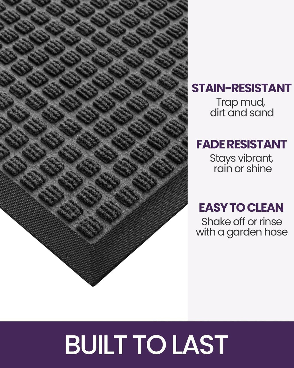 Front Door Mat outside Entrance, Rubber Entry Doormat Heavy Duty, Welcome Mats Non Slip for inside House Floor Entryway Back Doors Exterior Patio, 17X29 Squares Grey