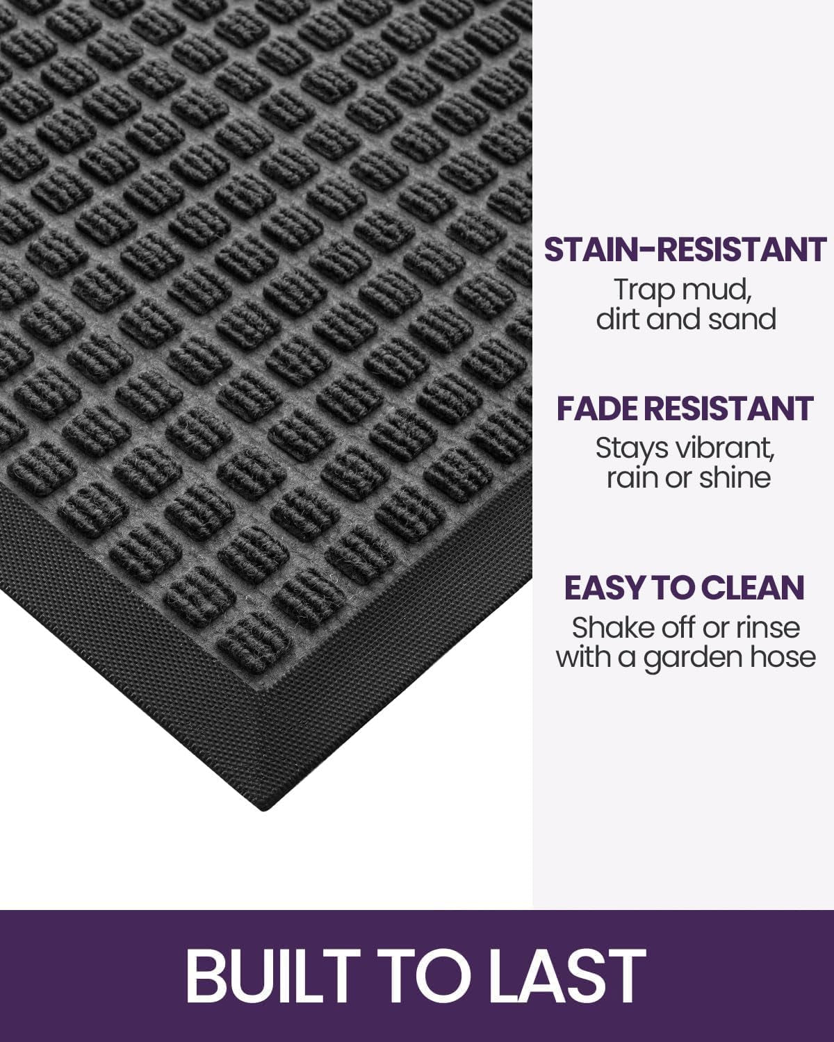 Front Door Mat outside Entrance, Rubber Entry Doormat Heavy Duty, Welcome Mats Non Slip for inside House Floor Entryway Back Doors Exterior Patio, 17X29 Squares Grey