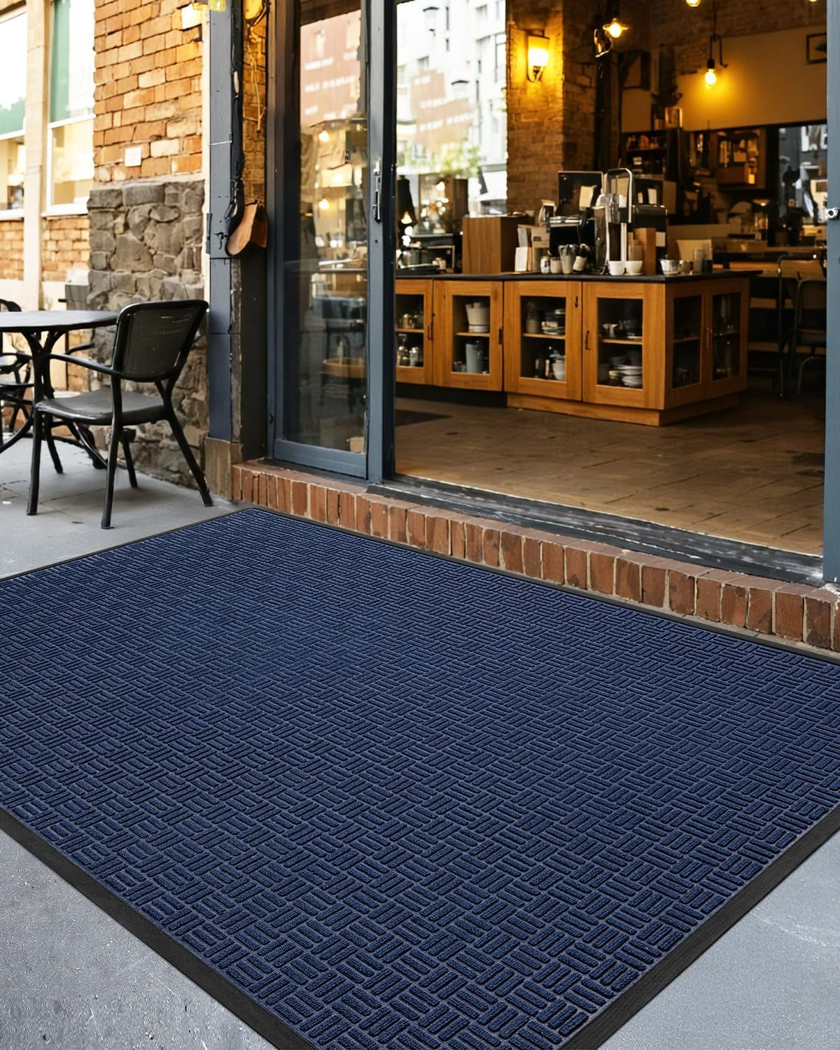 Front Door Mat outside Entrance, 2X3 Ft Rubber Entry Doormat Heavy Duty, Welcome Mats Non Slip for inside House Floor Entryway Back Doors Exterior Patio, Maze Blue