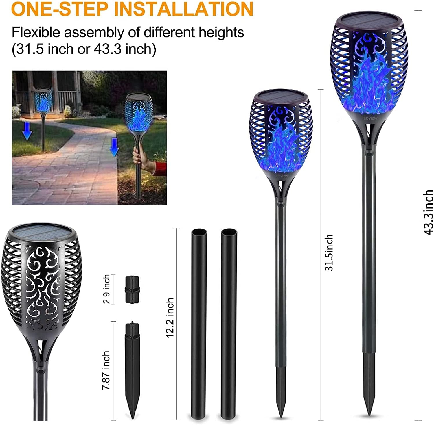 Solar Lights Outdoor 4 Pack, Premium 99 Leds Solar Torch Light with Flickering Flame Outdoor Decor- IP65 Waterproof Garden Lights for Halloween Decorations Yard Garden Porch