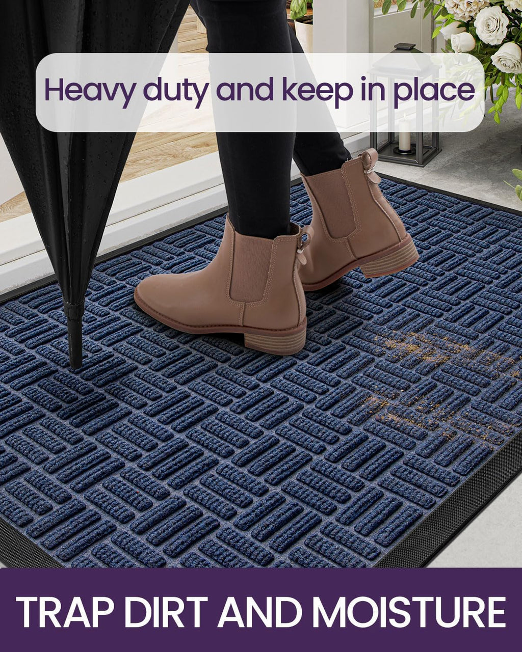 Front Door Mat outside Entrance, 2X3 Ft Rubber Entry Doormat Heavy Duty, Welcome Mats Non Slip for inside House Floor Entryway Back Doors Exterior Patio, Maze Blue