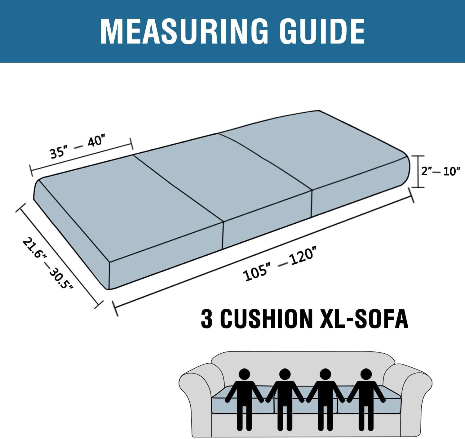 Super Stretch Individual Seat Cushion Covers - Sofa & Couch Cushion Slipcover Sets - Thick Jacquard Textured Twill Fabric (3 Piece XL Sofa Cushion Covers, Burgundy Red)