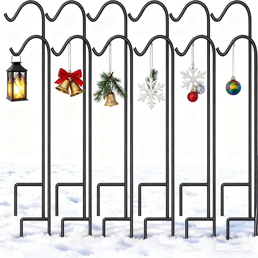 12 Pack Solid Shepherd Hook 37 Inch One Piece Structure No Assembly Required Heavy Duty Shepards for Garden Outdoor Hanging Plants Hanger Lanterns Wedding Black Inch Thick