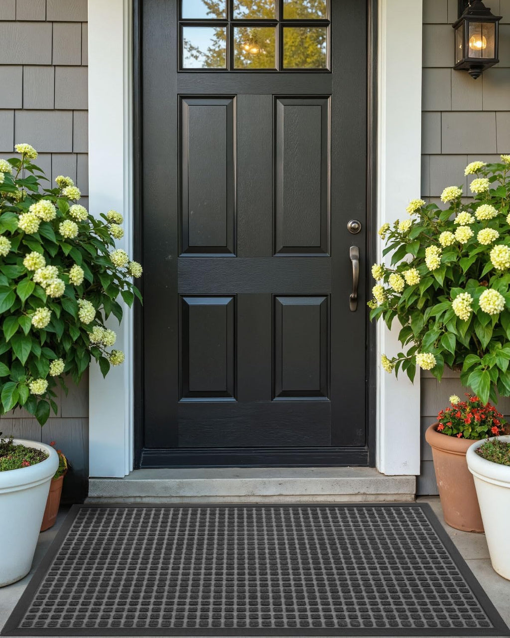 Front Door Mat outside Entrance, Rubber Entry Doormat Heavy Duty, Welcome Mats Non Slip for inside House Floor Entryway Back Doors Exterior Patio, 17X29 Squares Grey