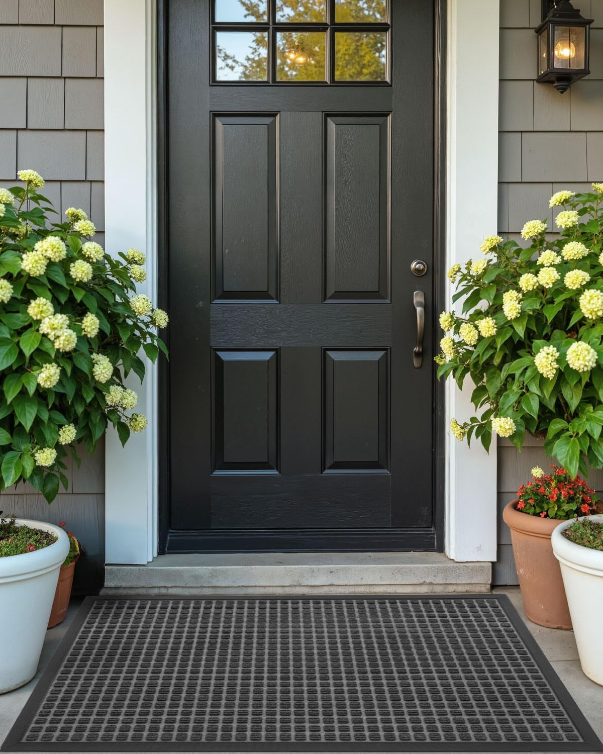 Front Door Mat outside Entrance, Rubber Entry Doormat Heavy Duty, Welcome Mats Non Slip for inside House Floor Entryway Back Doors Exterior Patio, 17X29 Squares Grey