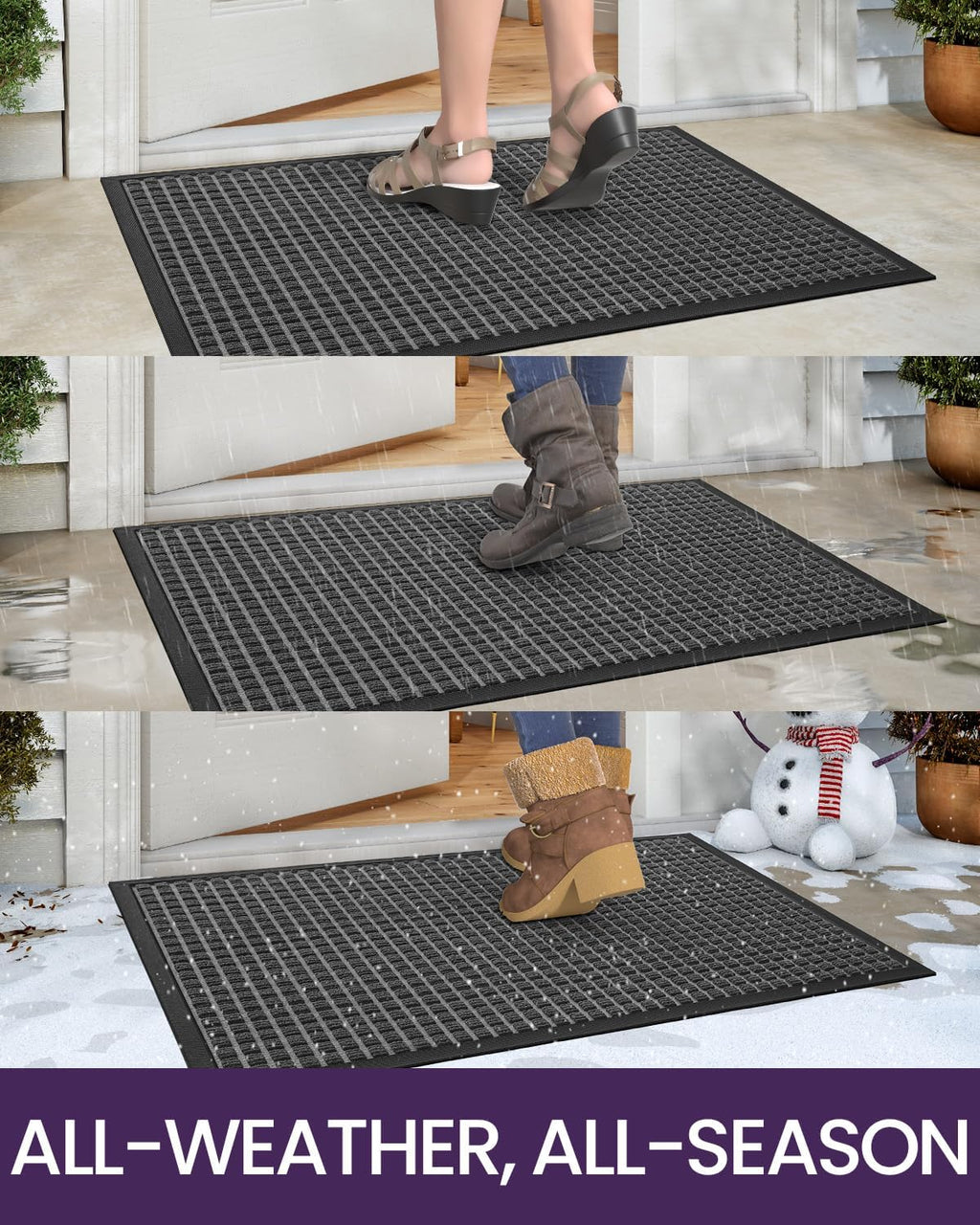 Front Door Mat outside Entrance, Rubber Entry Doormat Heavy Duty, Welcome Mats Non Slip for inside House Floor Entryway Back Doors Exterior Patio, 17X29 Squares Grey
