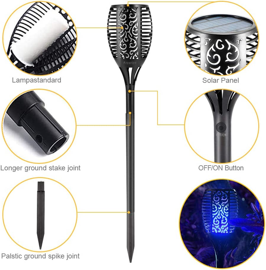 Solar Lights Outdoor 4 Pack, Premium 99 Leds Solar Torch Light with Flickering Flame Outdoor Decor- IP65 Waterproof Garden Lights for Halloween Decorations Yard Garden Porch