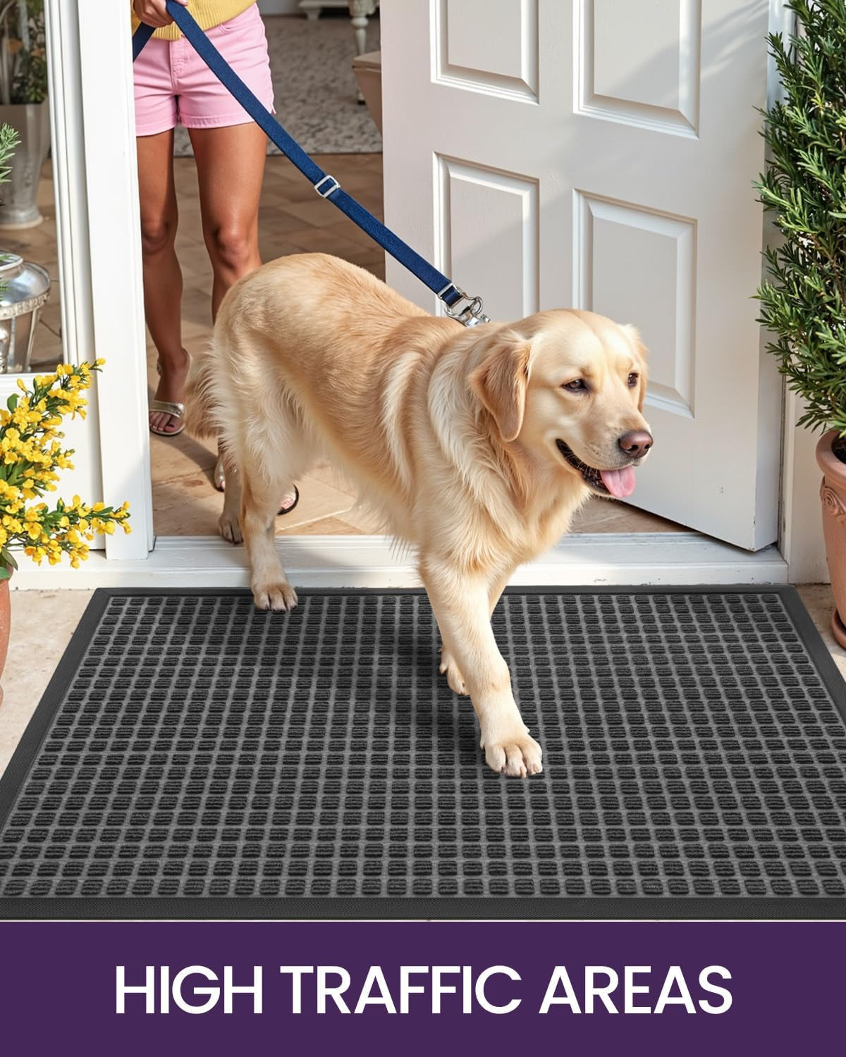 Front Door Mat outside Entrance, Rubber Entry Doormat Heavy Duty, Welcome Mats Non Slip for inside House Floor Entryway Back Doors Exterior Patio, 17X29 Squares Grey