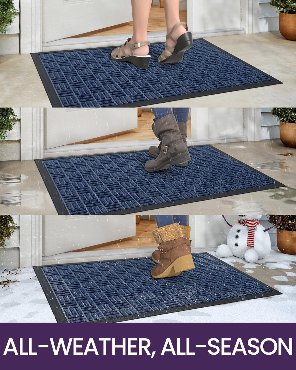 Front Door Mat outside Entrance, 2X3 Ft Rubber Entry Doormat Heavy Duty, Welcome Mats Non Slip for inside House Floor Entryway Back Doors Exterior Patio, Maze Blue