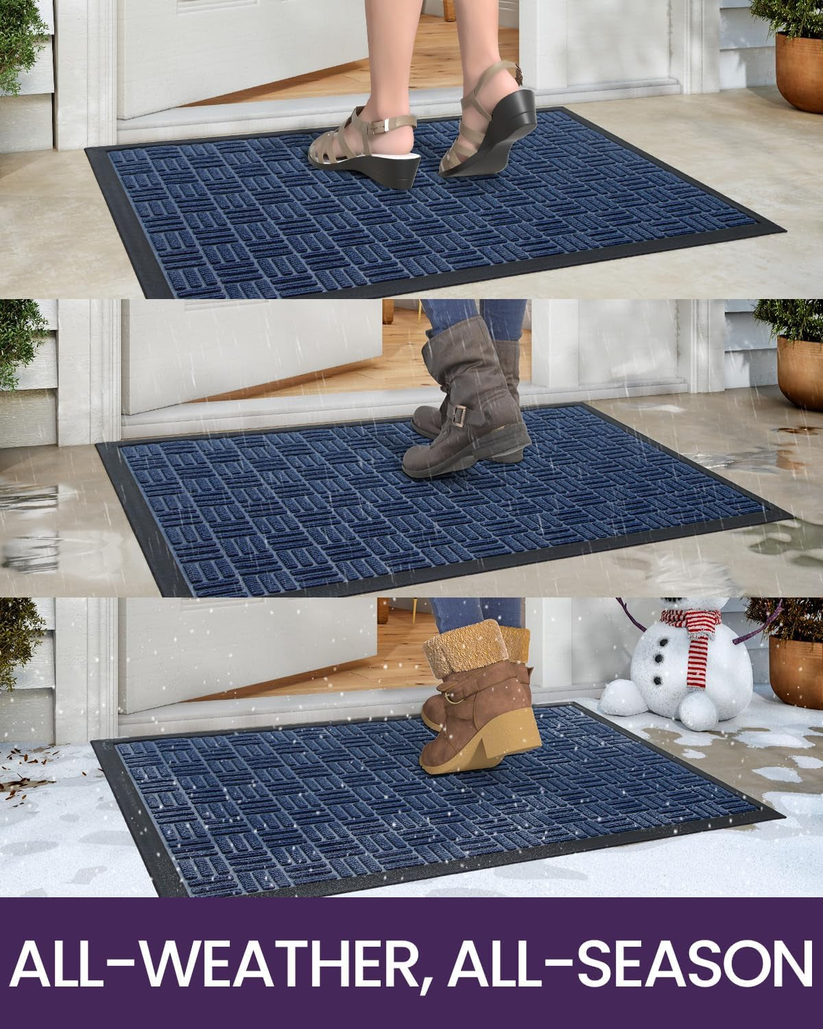 Front Door Mat outside Entrance, 2X3 Ft Rubber Entry Doormat Heavy Duty, Welcome Mats Non Slip for inside House Floor Entryway Back Doors Exterior Patio, Maze Blue