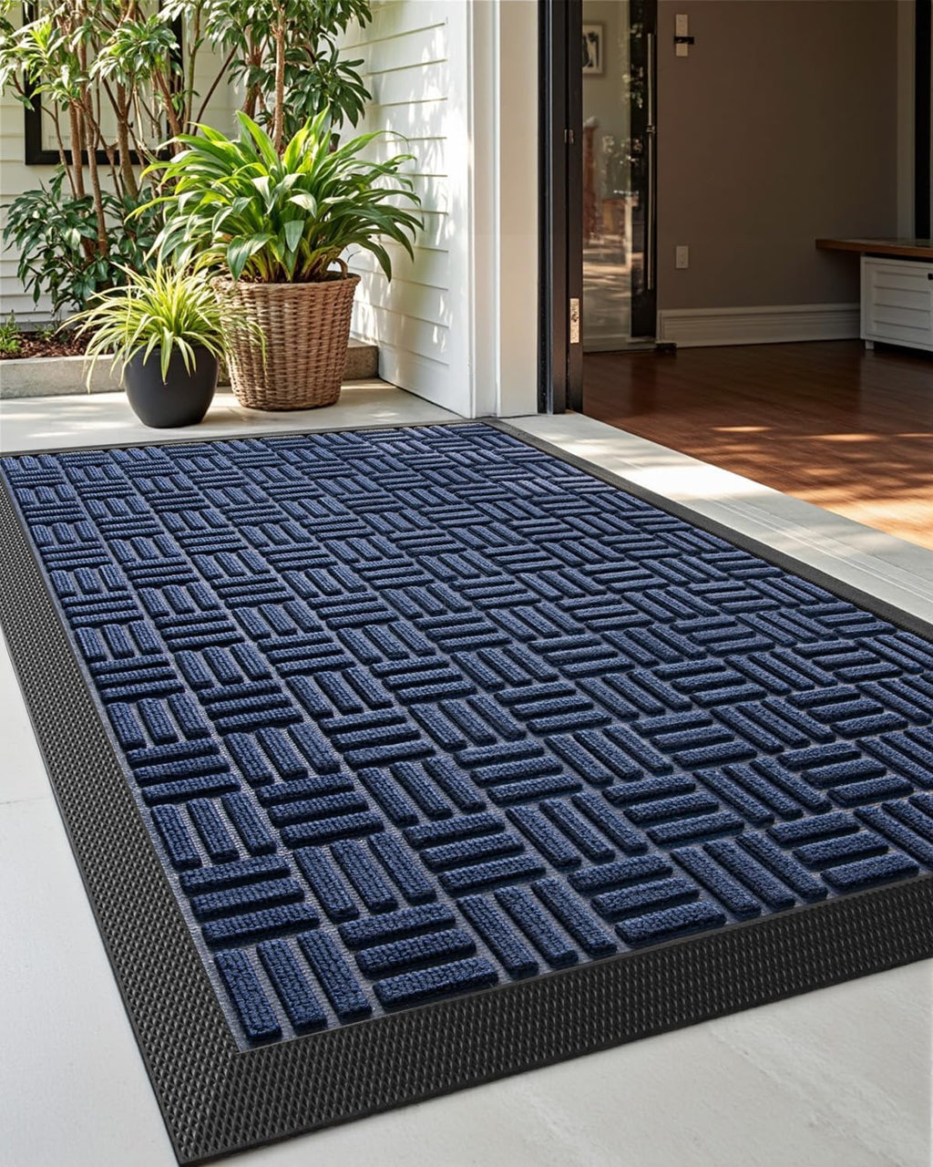 Front Door Mat outside Entrance, 2X3 Ft Rubber Entry Doormat Heavy Duty, Welcome Mats Non Slip for inside House Floor Entryway Back Doors Exterior Patio, Maze Blue