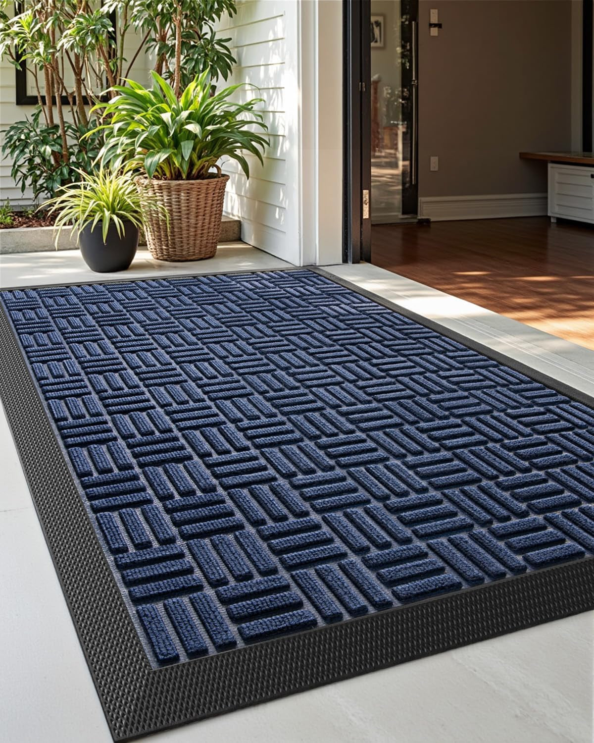 Front Door Mat outside Entrance, 2X3 Ft Rubber Entry Doormat Heavy Duty, Welcome Mats Non Slip for inside House Floor Entryway Back Doors Exterior Patio, Maze Blue