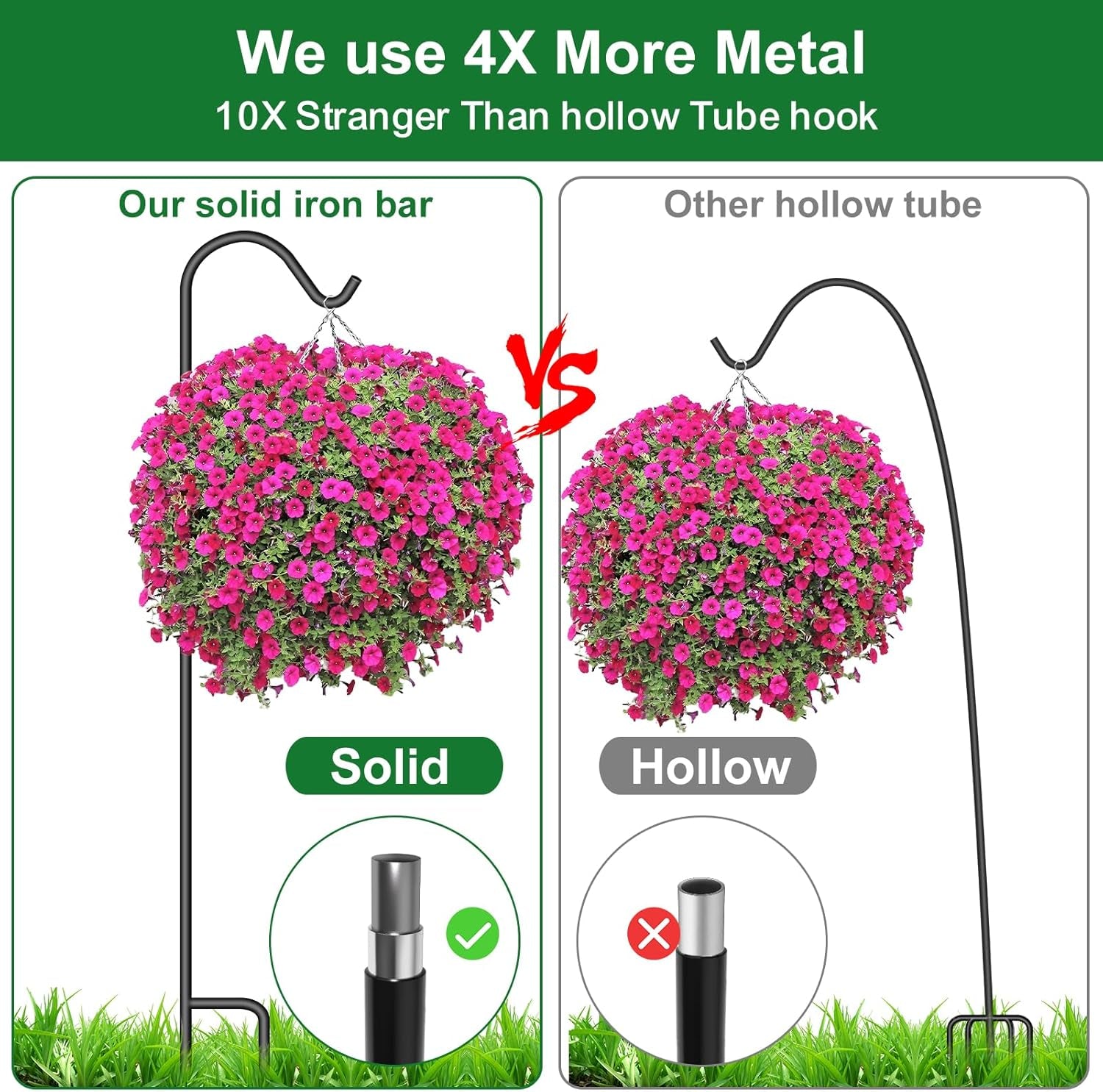 12 Pack Solid Shepherd Hook 37 Inch One Piece Structure No Assembly Required Heavy Duty Shepards for Garden Outdoor Hanging Plants Hanger Lanterns Wedding Black Inch Thick